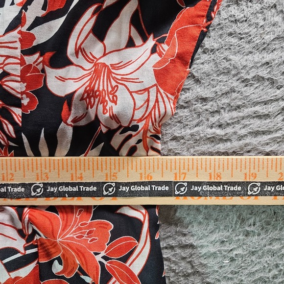 Lafayette 148‎ Shirt Top Women Size 8 Button Up Floral Red Black White Cotton - Picture 9 of 12